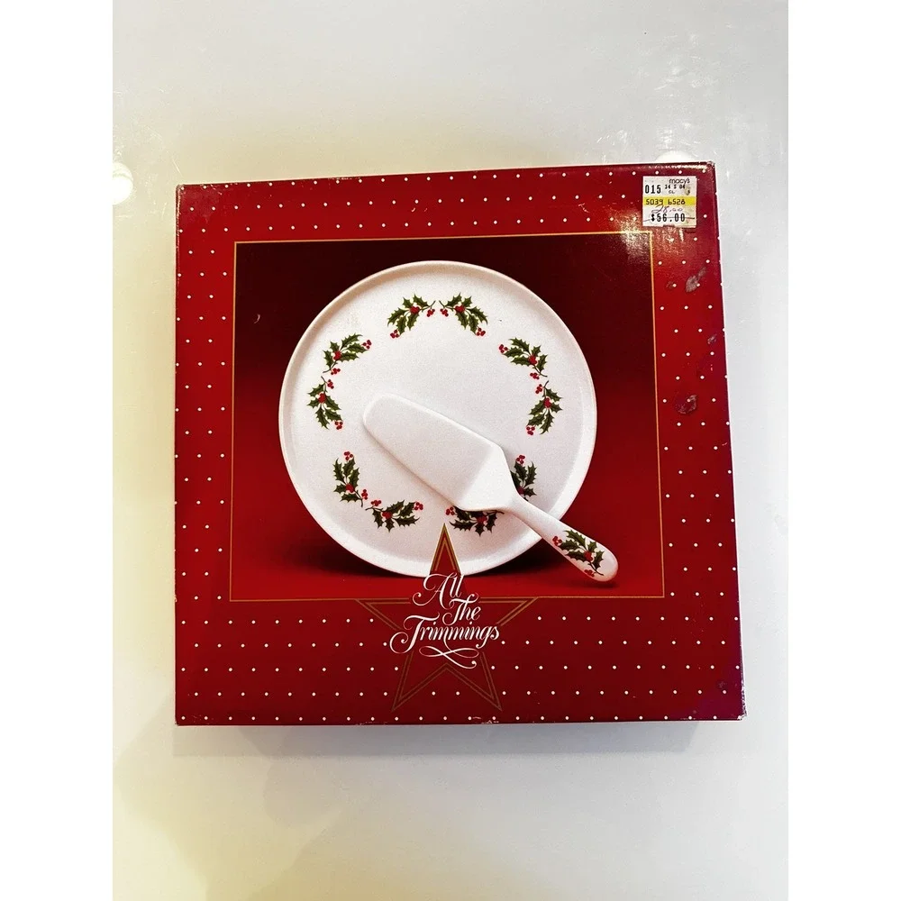 VTG 1970s Rare! Christmas Japan Holly Berries Porcelain Ware Cake Plate w Server